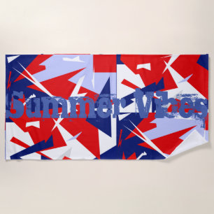 Toalha De Praia Red Blue White Abstrato Summer Vibes Beach Towel