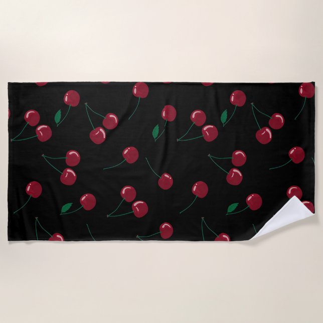 Toalha De Praia Red Cherry Black Beach Towel (Frente)
