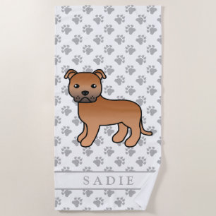 Toalha De Praia Red English Staffie Cute Cartoon Dog & Name