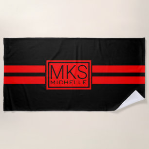 Toalha De Praia Red Label Black RS Monogrammed Beach Towel