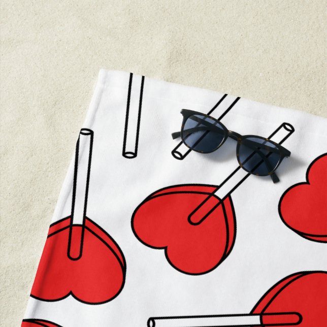 Toalha De Praia Red Lollipops, Heart Lollipops, Lollipop Pattern (In Situ)