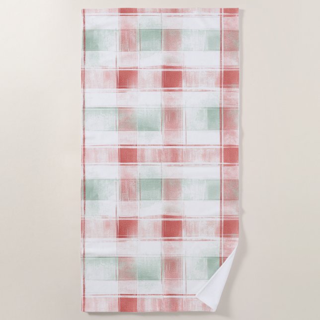 Toalha De Praia Red Mint Peppermint Mocha Plaid Stripes Christmas (Frente)
