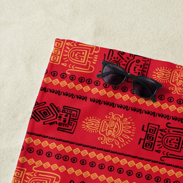 Toalha De Praia Red Native Patterno Étnico Tribe Boho Cultura (In Situ)