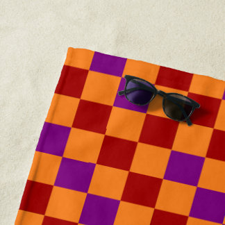 Toalha De Praia Red Orange Purple Checkered Pattern Design