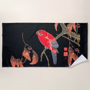Toalha De Praia Red Parrot Vintage Bird Japonês Impressão