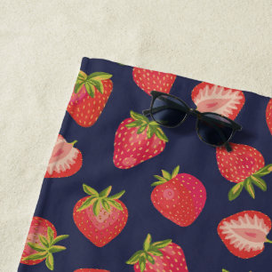 Toalha De Praia Red Summer Strawberry Fruta Dark Blue Beach Towel