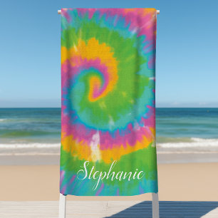 Toalha De Praia Redemoinho de Tie Dye Abstrato Retro Personalizado