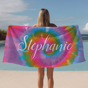 Toalha De Praia Redemoinho Tie Dye Abstrato Personalizado de Verão
