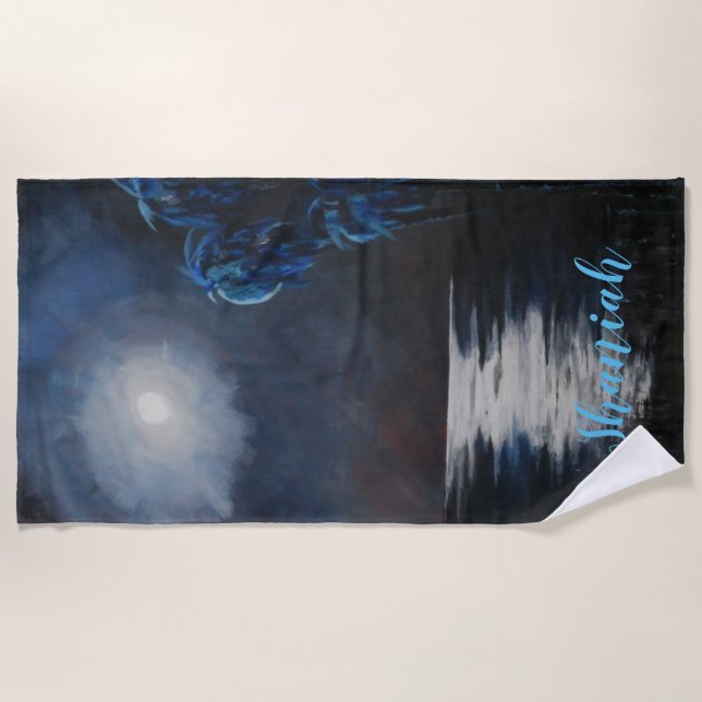 Toalha De Praia Reflexões sobre a Lua Azul Tropical (Frente)