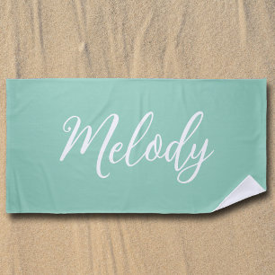 Toalha De Praia Renda personalizada manuscrita em verde chic marin