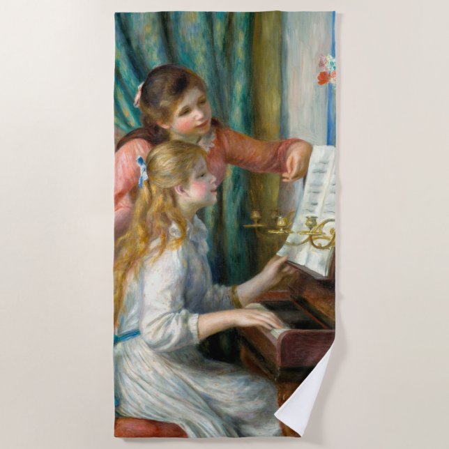 Toalha De Praia Renoir Girls no Piano Impressionismo Pintura (Frente)