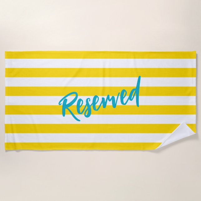 Toalha De Praia Reserved Yellow White Cabana Stripe Pool Party (Frente)