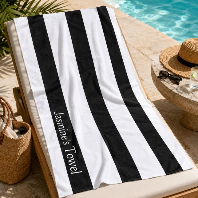 Toalha De Praia Resort Monocromático Chic Preto e Branco (Criador carregado)