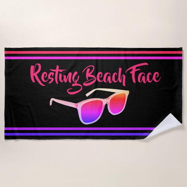 Toalha De Praia Resting Beach Face Black and Bright Beach Towl (Frente)