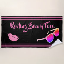 Resting Beach Face Black and Pink Beach Towl