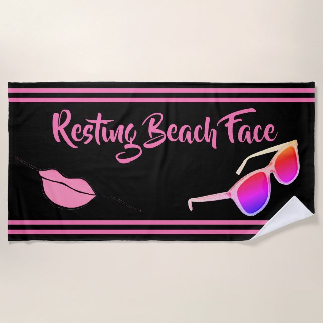 Toalha De Praia Resting Beach Face Black and Pink Beach Towl (Frente)