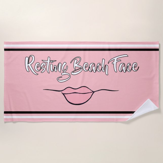 Toalha De Praia Resting Beach Face "Lábios" rosa e preto (Frente)