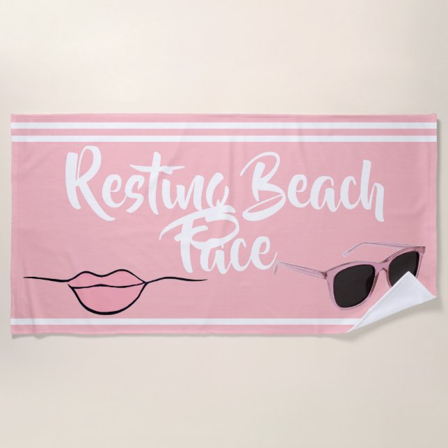Toalha De Praia Resting Beach Face Pink Beach Towel (Frente)