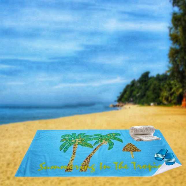 Toalha De Praia Resumindo Nos Trópicos (You can easily visualize, summering in the Tropics, with this colorful, beach towel design!)