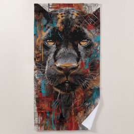 Toalha De Praia Retrato de Arte de Rua da Pantera Negra