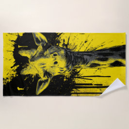 Toalha De Praia Retrato de Arte Pop de Girafa Amarelo Preto