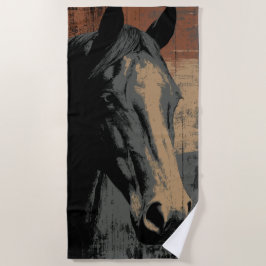 Toalha De Praia Retrato de Cavalo Estilo Western Grunge Escuro