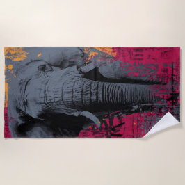 Toalha De Praia Retrato de Elefante em Arte Pop com Grafite