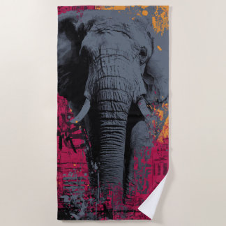Toalha De Praia Retrato de Elefante em Arte Pop com Grafite