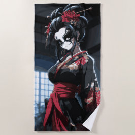 Toalha De Praia Retrato de Geisha Sombrio Arte Gótico Japonês