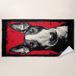 Toalha De Praia Retrato Ousado de Bull Terrier em Fundo Vermelho