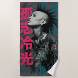 Toalha De Praia Retrato Punk com Kanji 孤志冷光 – Arte Urbana de Rua