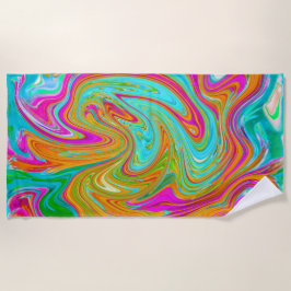 Toalha De Praia Retro Abstrato de Grãos Azuis, Laranja e Rosa Quen