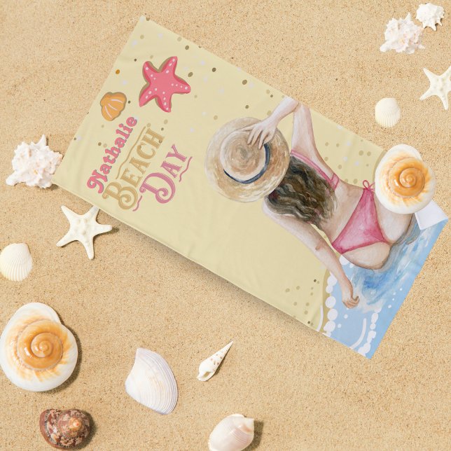 Toalha De Praia Retro Beach Towel Com Nome - Presente Personalizad (Personalized Retro Beach Towel | Floral Name Gift 🌺✨)