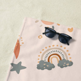 Toalha De Praia Retro Boho Watercolor Arco-Íris Neutro