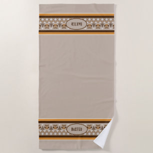 Toalha De Praia Retro Coruja Com Design Tan Orange Brown Pet Toalh