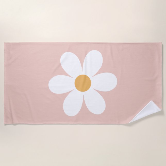 Toalha De Praia Retro Daisy Rosa boho (Frente)