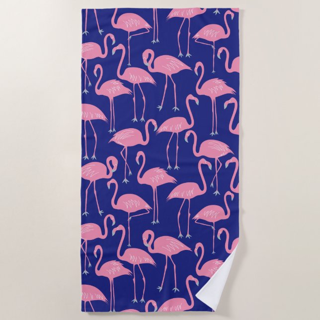 Toalha De Praia Retro Hand-Drawn Flamingo Pattern | Cool Coastal (Frente)