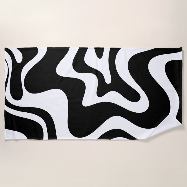 Toalha De Praia Retro Liquid Swirl Abstract Pattern Black & White (Frente)