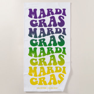 Toalha De Praia Retro Mardi Gras Ombre Text