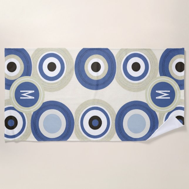 Toalha de Praia Retro Moderna com Olho Gordo Monog (Frente)