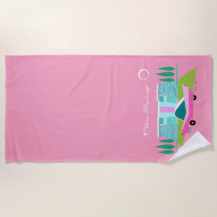 Toalha De Praia Retro Pink Palm Primavera Beach Towel