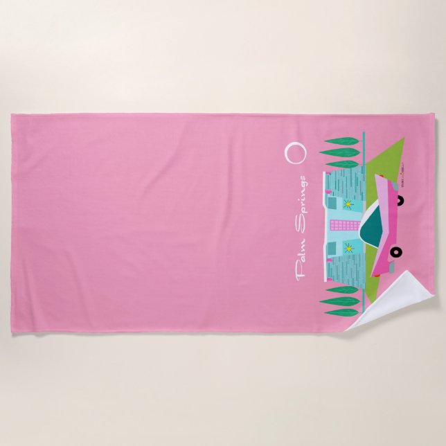 Toalha De Praia Retro Pink Palm Primavera Beach Towel (Frente)