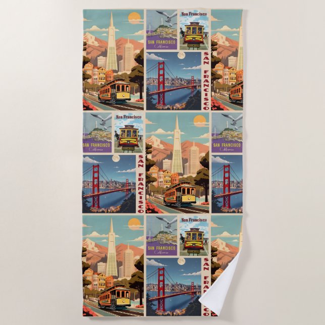 Toalha De Praia Retro San Francisco Patchwork (Frente)