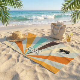 Toalha De Praia Retro Sunburst Personalizado Nome Groovy Vintage V