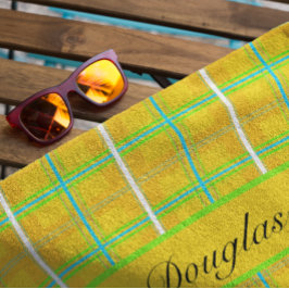 Toalha De Praia Retro Yellow e Blue Douglas Tartan, personalizado