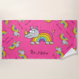 Toalha De Praia Rhino Rainbow Cute Kids Rhinocerec