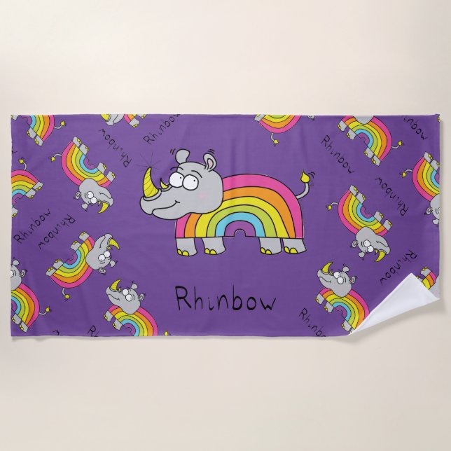 Toalha De Praia Rhino Rainbow Funny Kids (Frente)
