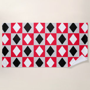 Toalha De Praia Rhombus Diamond Geométrico Branco Vermelho Negro