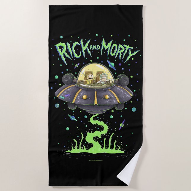 Toalha De Praia RICK E MORTY™ | Gráfico de Voo Espacial Ilustrado (Frente)