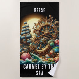 TOALHA DE PRAIA RODA DE NAVIOS PROFUNDOS STEAMPUNK CAPRICHOSA